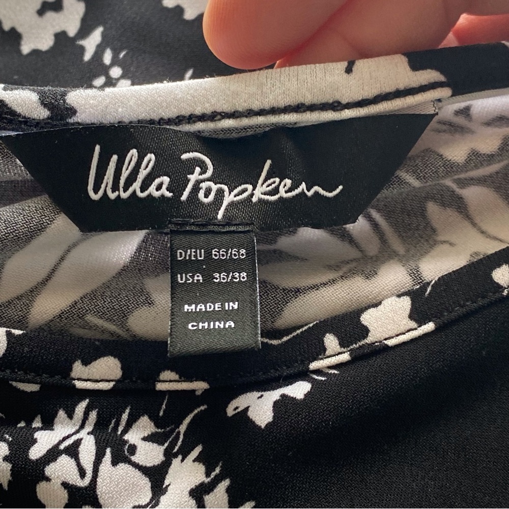 Ulla Popken Black White Floral Tunic Top Babydoll Pockets Plus Size 36/38 - Picture 8 of 12